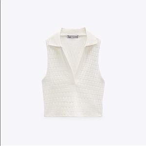 Zara Jacquard Polo Tank White